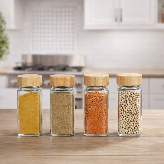 Pots à Épices en Verre & Bambou – Lot de 12